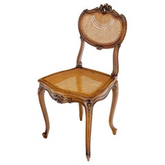 Fine Carved Walnut Cane Seat & Back French Vanity Dressing Table Chair MINT!