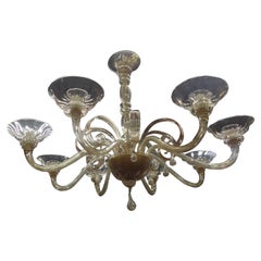 Large Murano Chandelier in Gold Glass Attributed to Venini