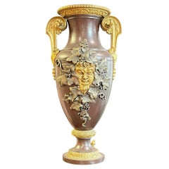 Bacchanalian Patinated and Gilt Bronze Vase
