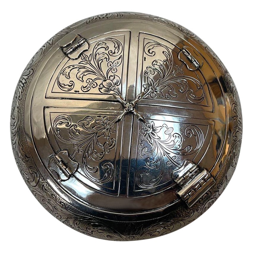 Rare Antique Dutch Silver Heritage Circular Vintage Marriage Box Container For Sale