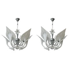 Pair of Murano Glass Floral Chandelier Franco Luce Style, Art Glass 