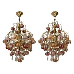 Pair of Murano Glass Floral Chandeliers, Italy, 1970s