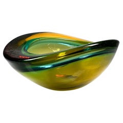 1960s Italian Ashtray Sculptural Green Swirl Art Glass Style Murano