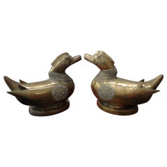 Retro Pair of Anglo Indian Brass Ducks