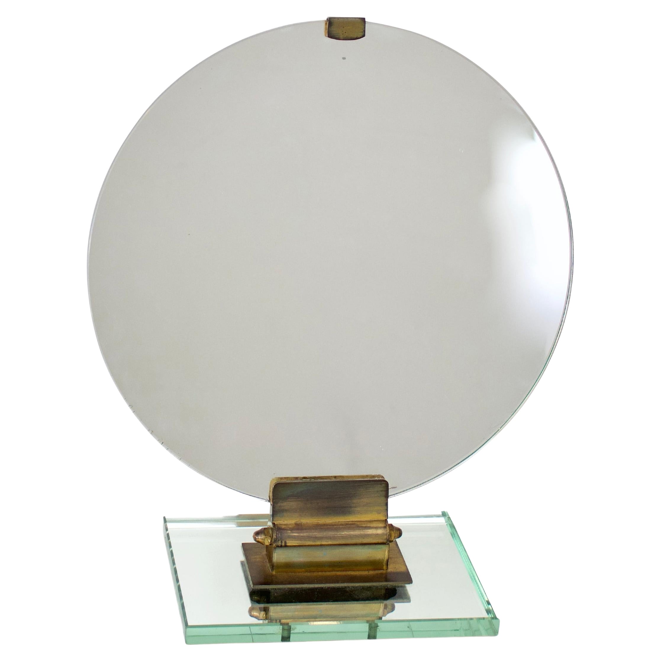 Specchio da tavolo o da vanità francese di Jacques Adnet con dettagli in bronzo in vendita