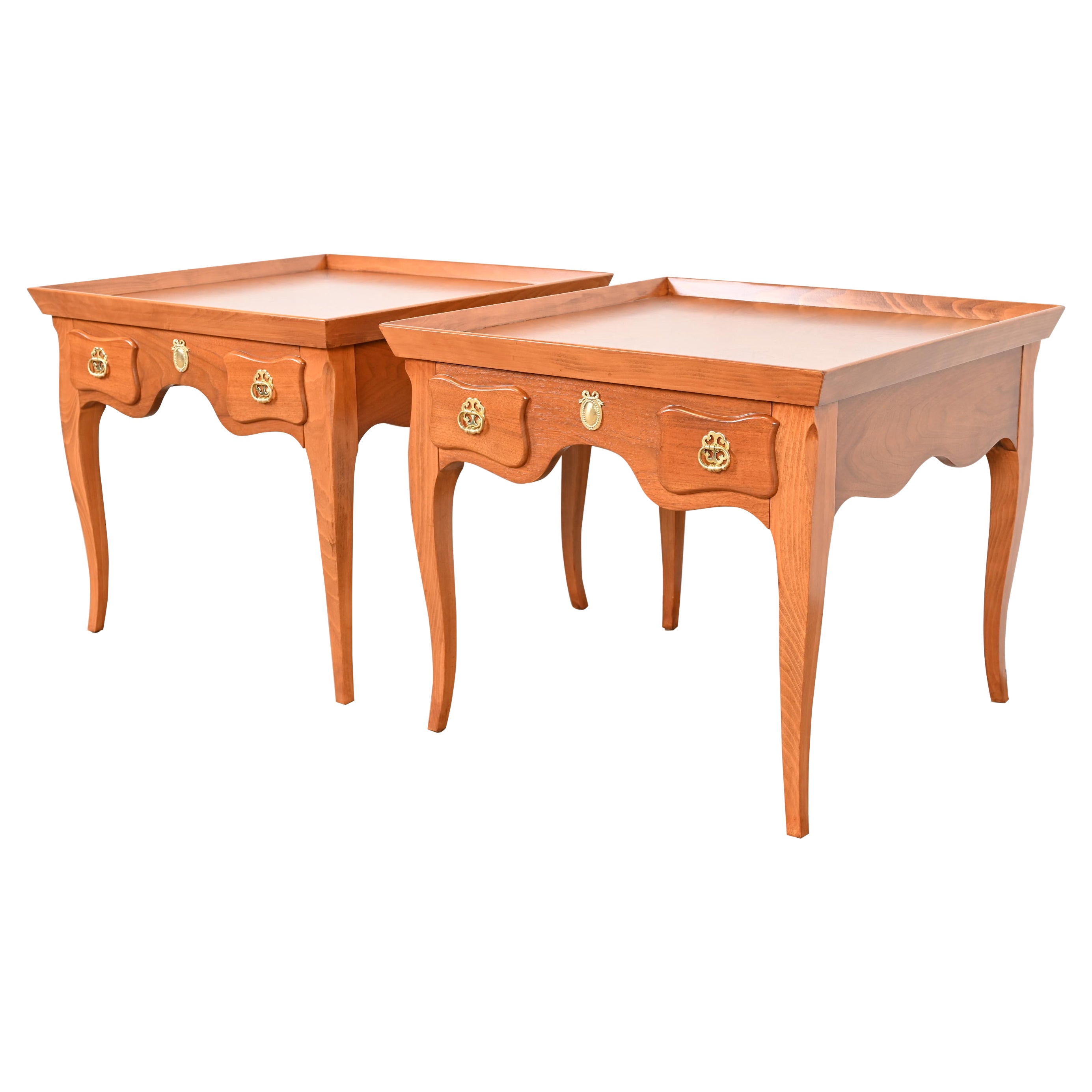 Baker French Provincial Louis XV Cherry Nightstands or Side Tables, Refinished For Sale