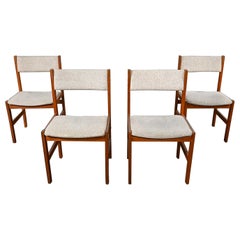 4 Scandinavian Modern Style Sun Furniture Teak & Oatmeal Fabric Dining Chairs