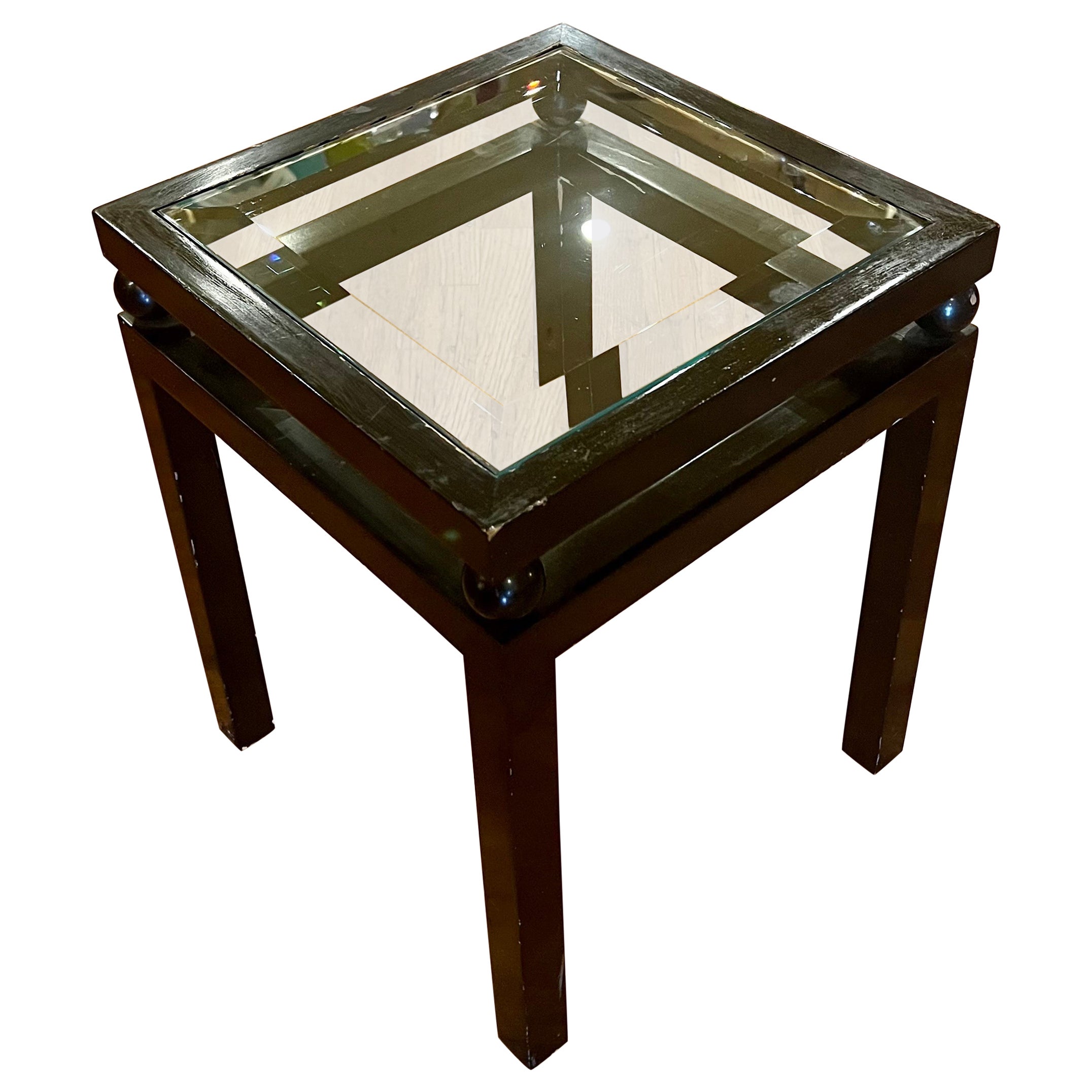 Petite & Rare End Cocktail Art Deco Lacquer Wood & Glass Top Table