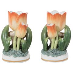 Antique French Porcelain Tulips with Orange Petals
