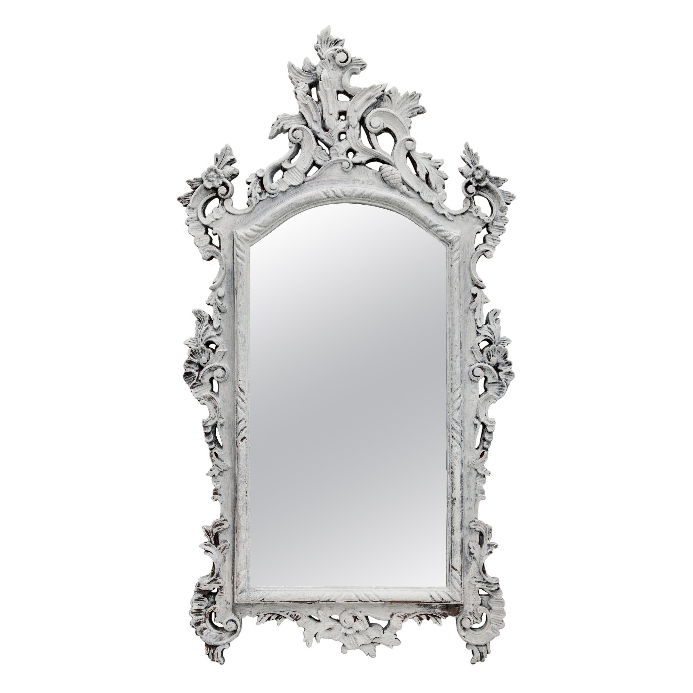 Tall Graywashed Ornate Entry Mirror