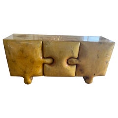 Parchment, Lacquer, Resin "Puzzle" Design Three Doors Credenza