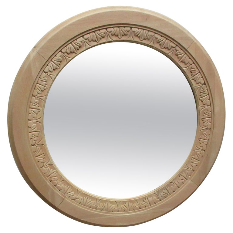 Vintage Hand Carved Round Mirror For Sale at 1stDibs