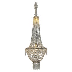 Antique Empire Style Italian Beaded Crystal Basket Chandelier Early 20th Century