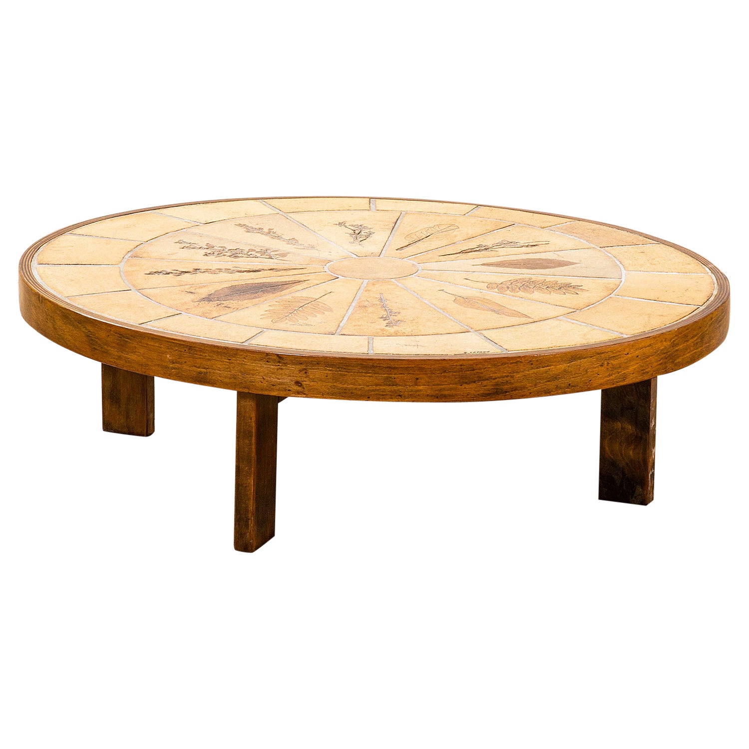 20. Jahrhundert Roger Capron niedriger Tisch mod. Pomone aus Holz und Keramik, 70er Jahre
