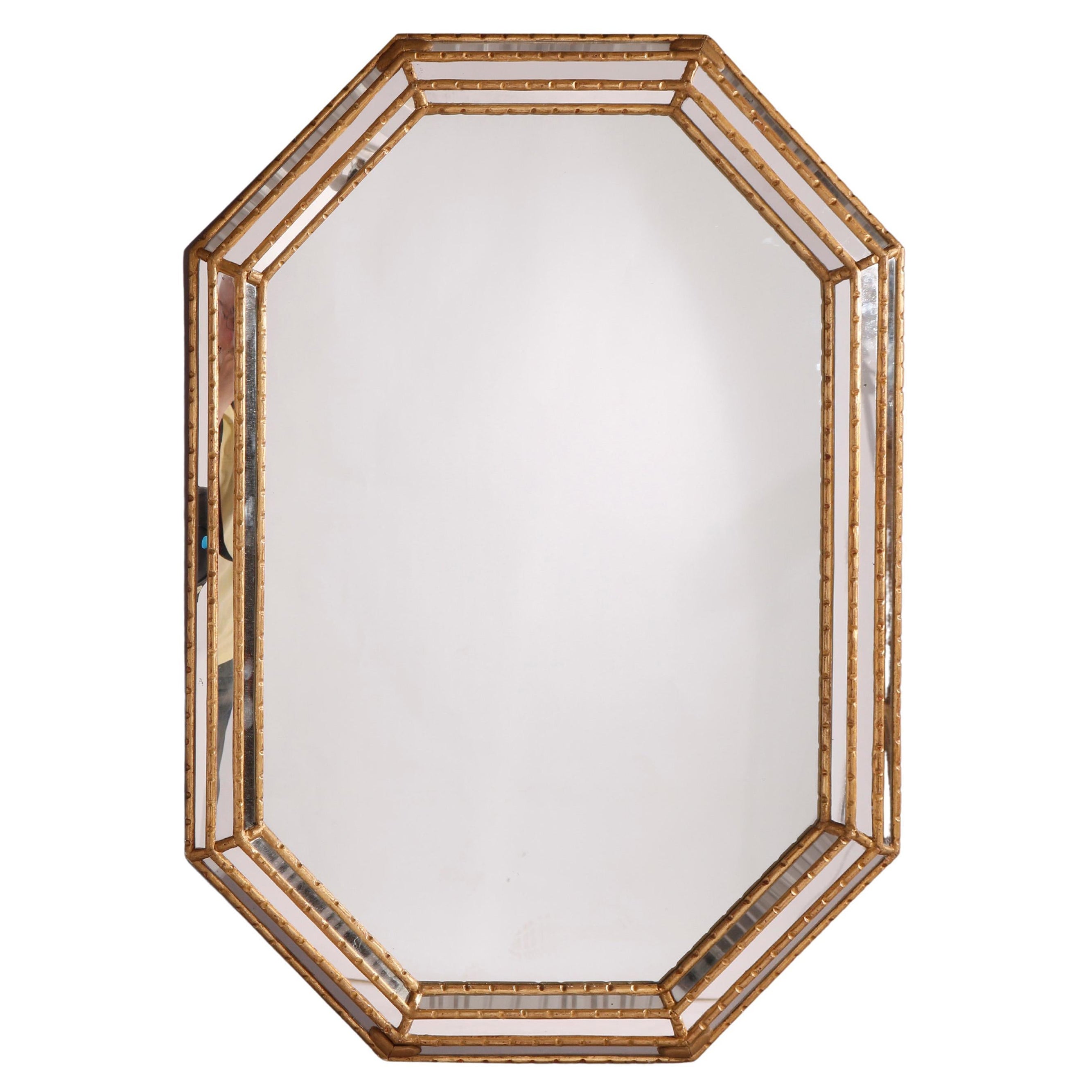 Octagonal Giltwood Parclose Wall Mirror, 20th Century For Sale