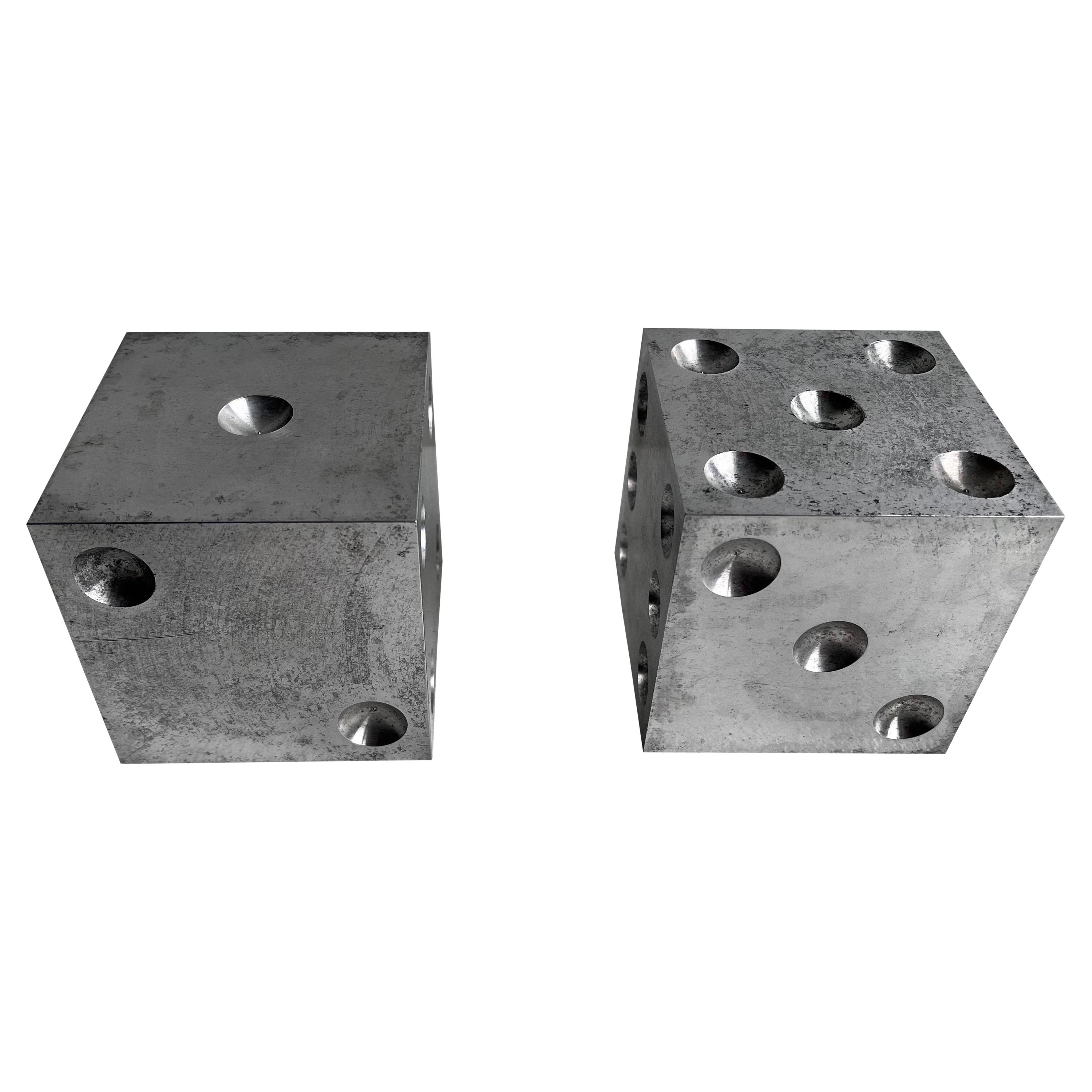 Large Solid Aluminum Dice, Bookends, Sculpture  For Sale