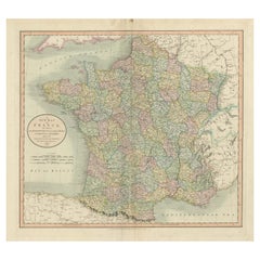 Used Map of France Divided into Departments, with Original Hand Coloring