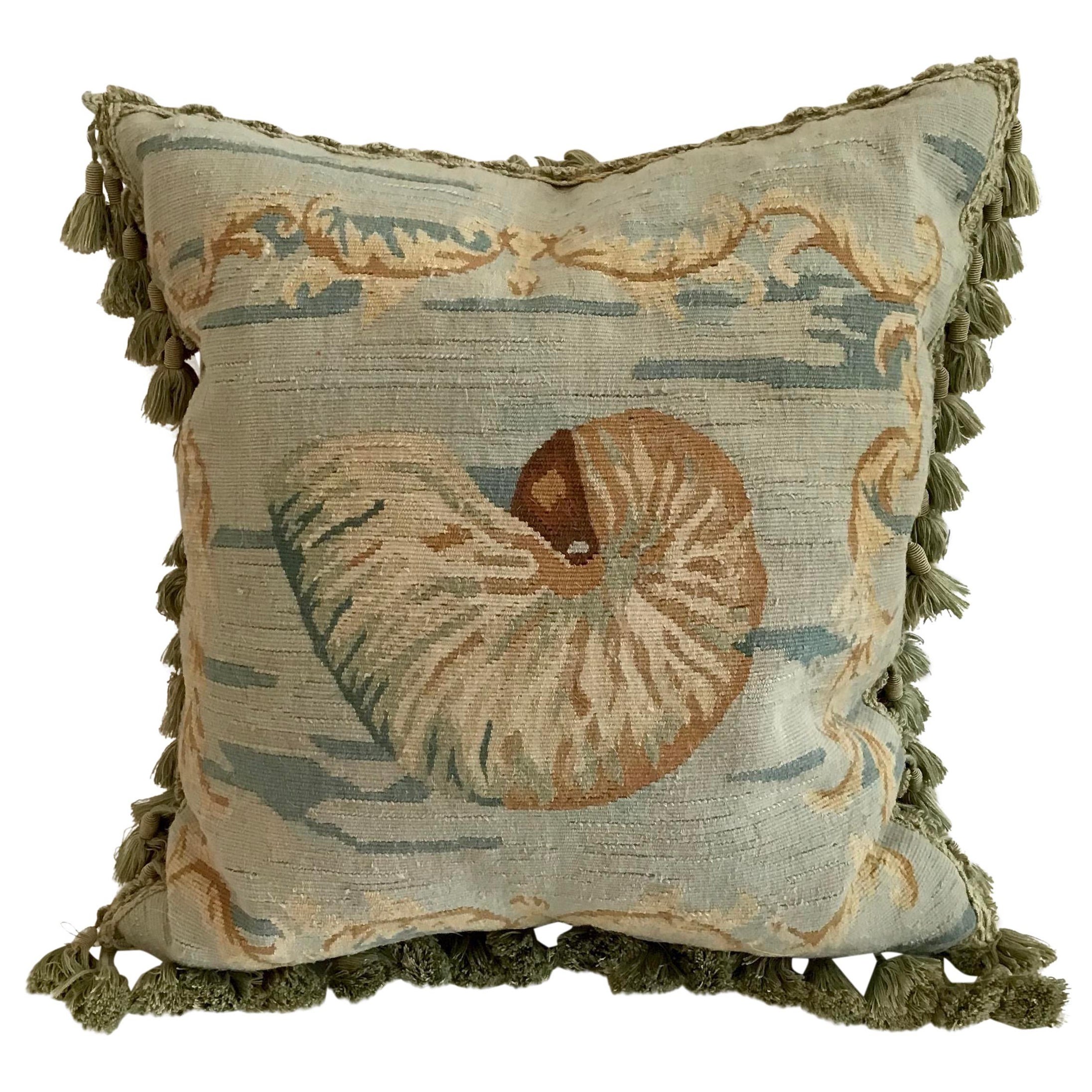 1970s Shell Aubusson Style Pillow For Sale