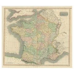 Large Used Map of France with Original Hand Coloring
