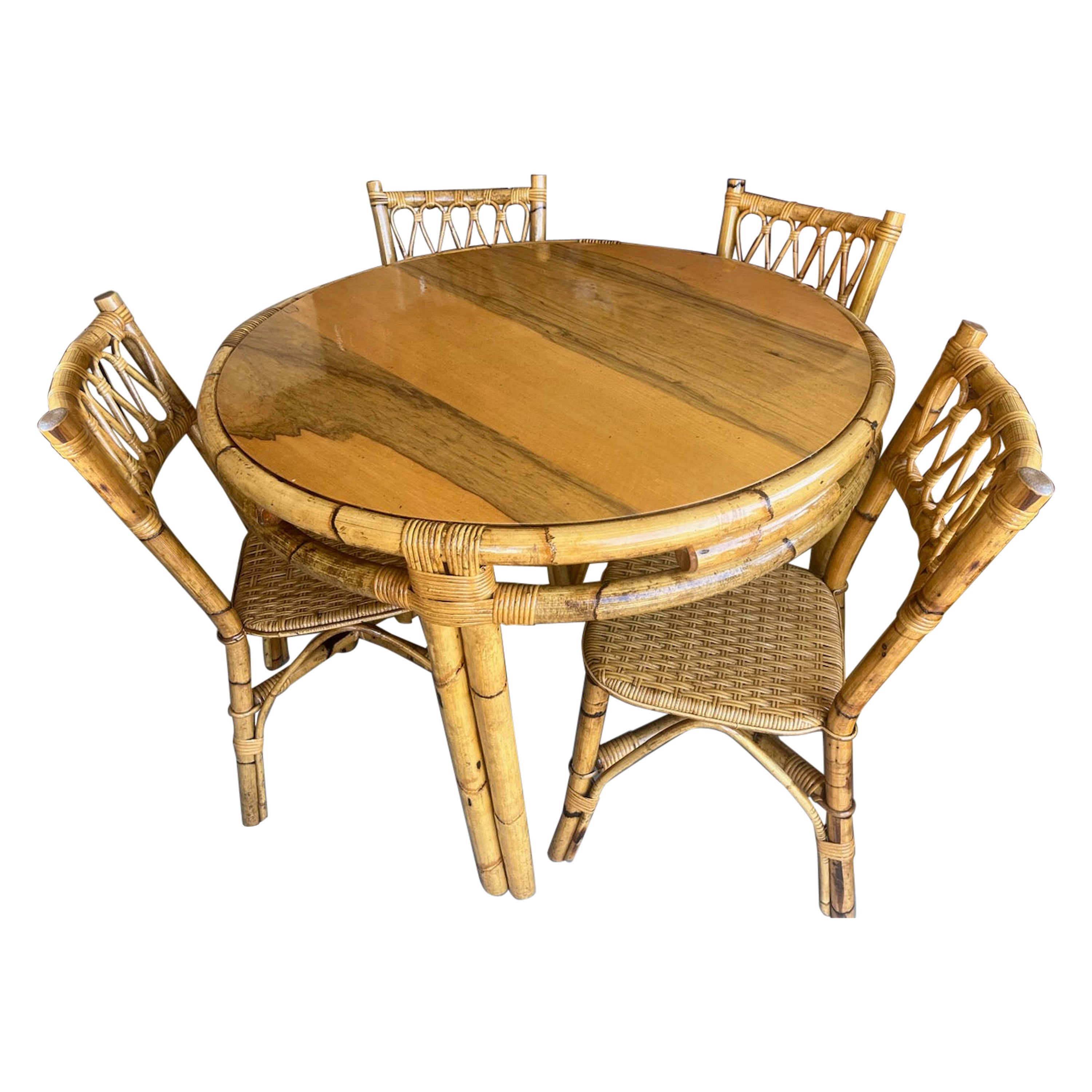 20th Century Bamboo Table & Chairs For Sale