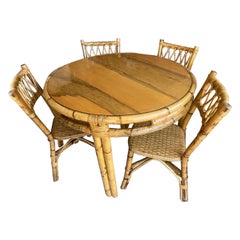 Vintage 20th Century Bamboo Table & Chairs