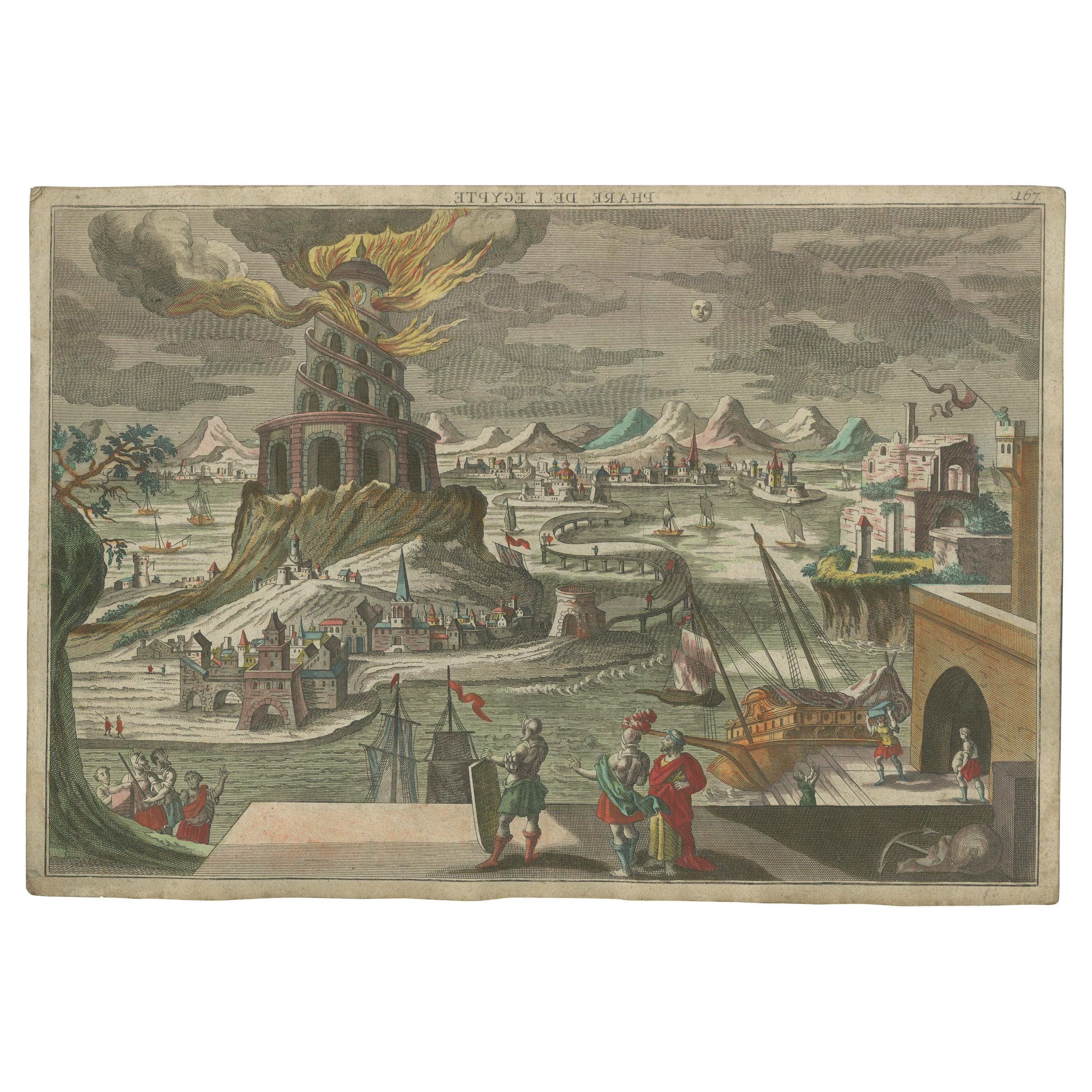 Antique Optical Print of the Lighthouse of Alexandria, Egypt For Sale