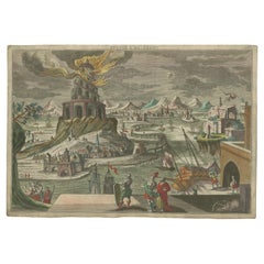 Impresión óptica antigua del Faro de Alejandría, Egipto