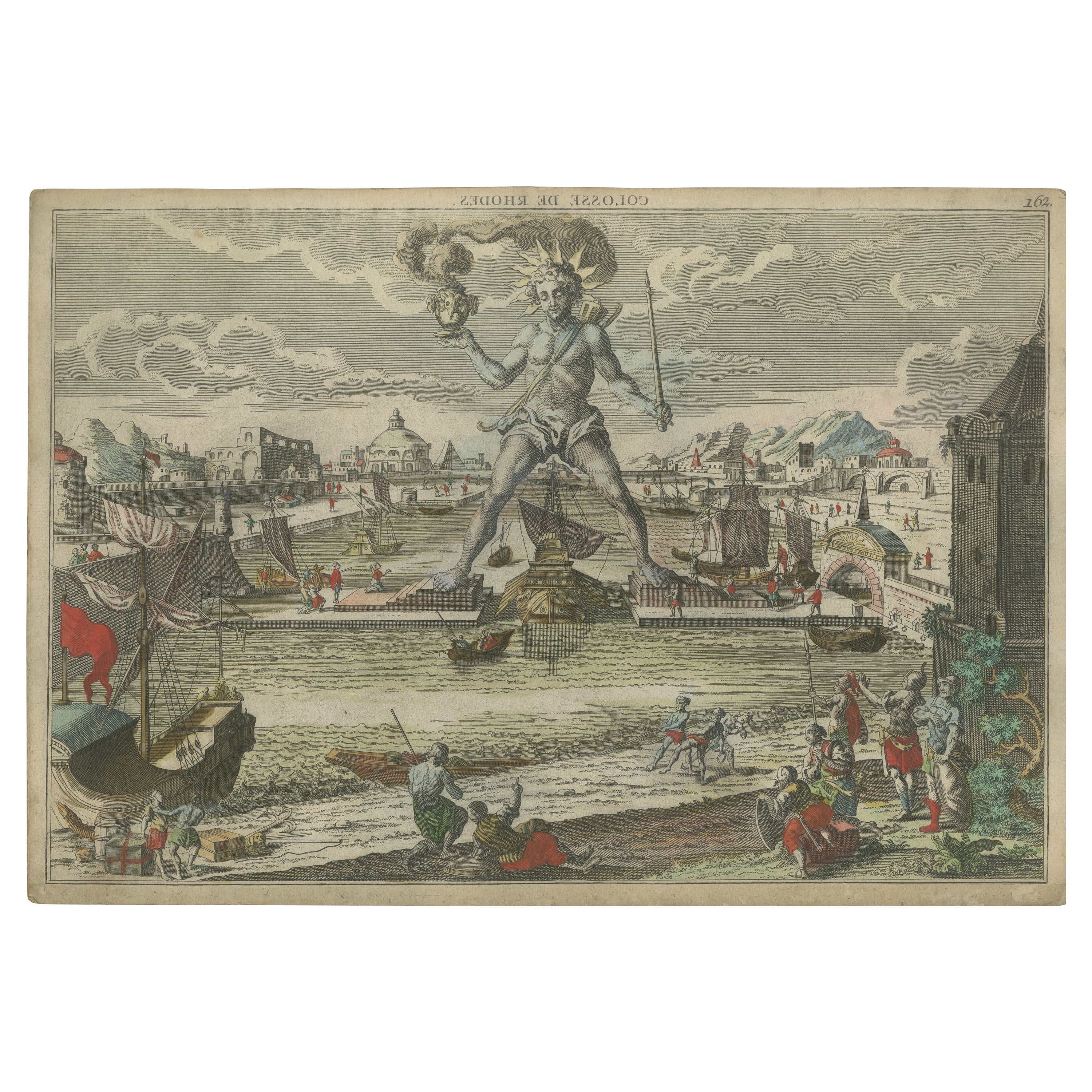 Antiker optischer Druck des Colossus von Rhodes