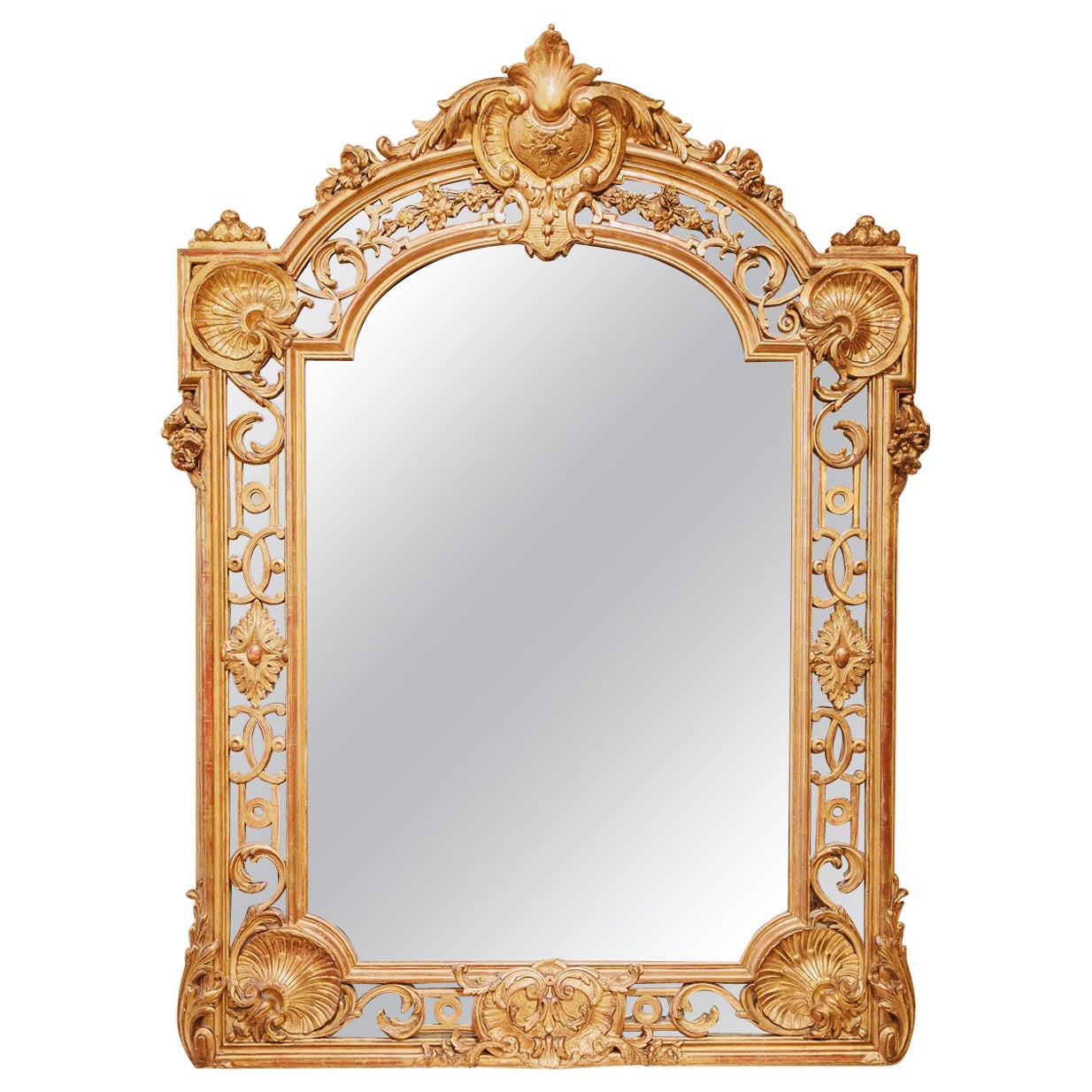 Fine Large 19th Century Regence Gilded and Hand Carved Large Mirror