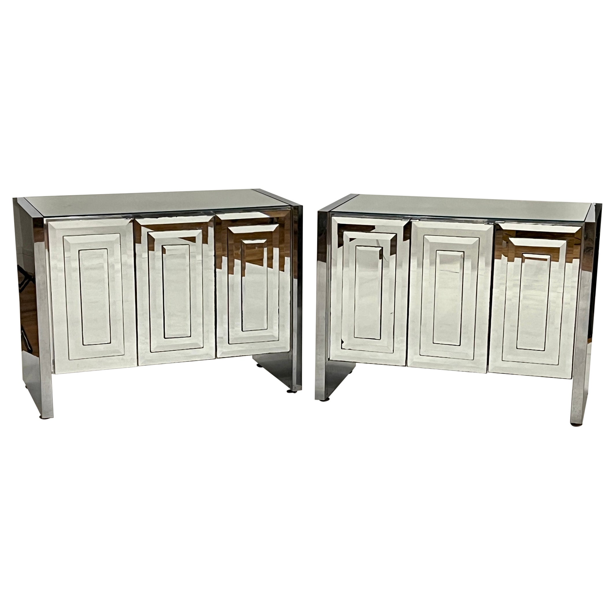 Pair of Mirrored Chests of Drawers or Nightstands by Ello