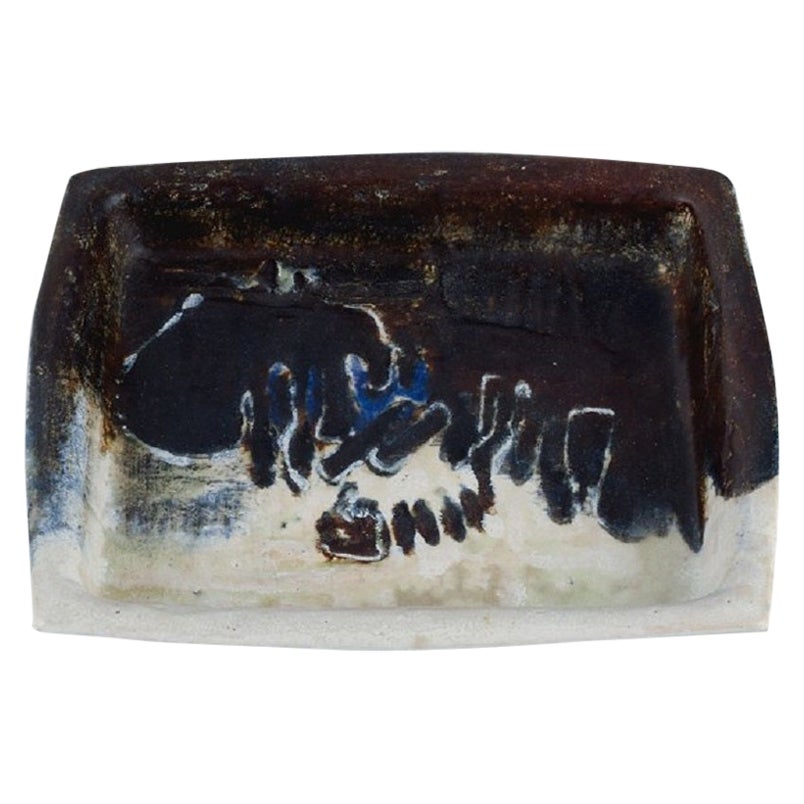 Jeppe Hagedorn-Olsen, Unique Stoneware Bowl with Abstract Motifs, 1970s For Sale
