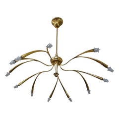 Italian Midcentury Brass Chandelier Attributed to Oscar Torlasco