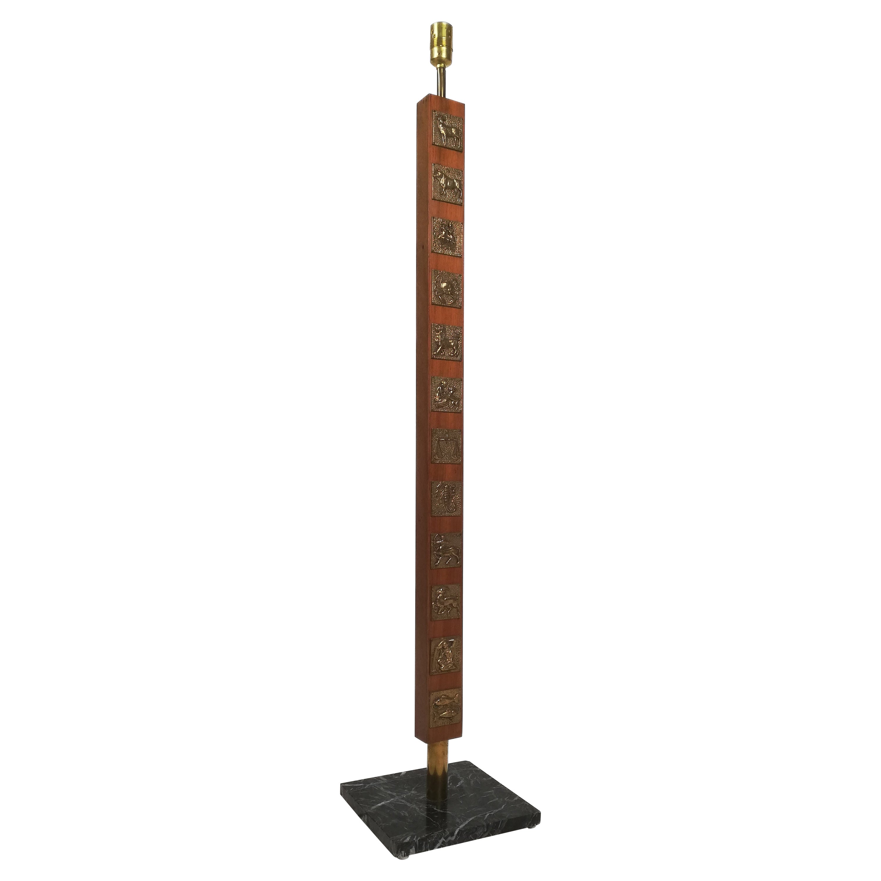 Midcentury Floor Lamp Decorated with Zodiac Sign in the Style of P. Fornasetti For Sale