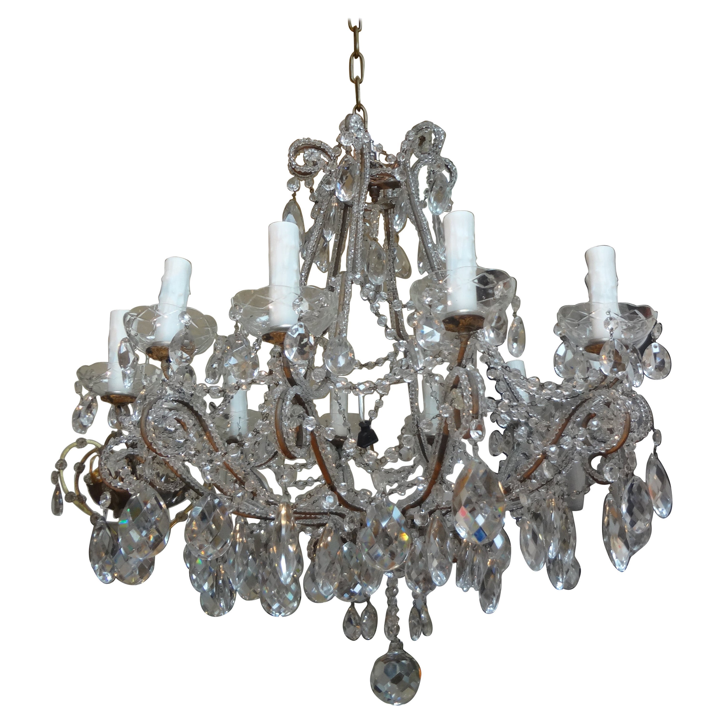 Italian Beaded and Crystal Chandelier For Sale