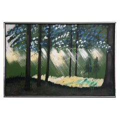 Vintage Mcm Mid-Century Modern firmato con cornice Foresta Pittura originale Astratta