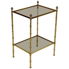 Vintage French Two-Tiered Side or End Table of Brass and Smoked Glass
