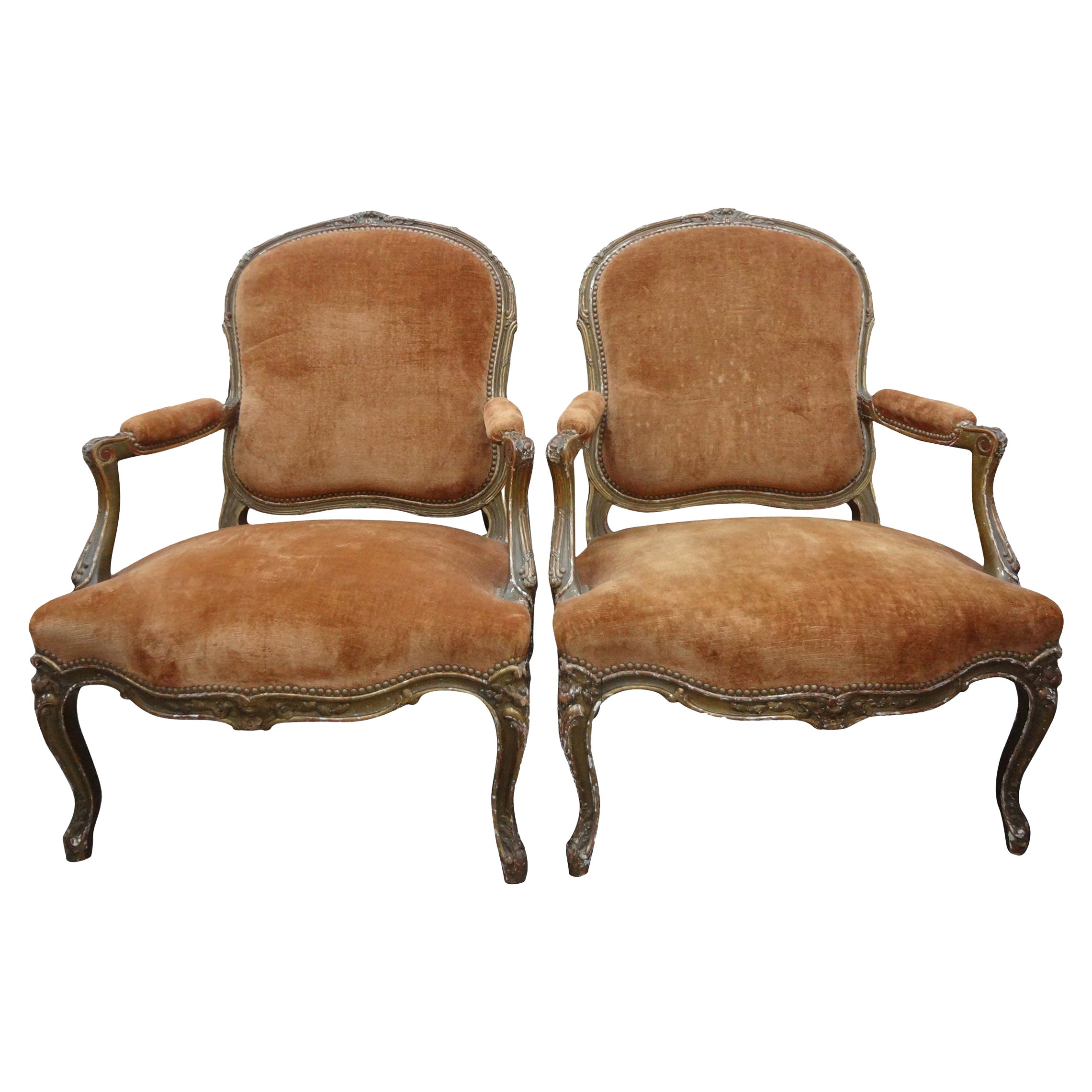 Pair of 19th Century French Louis XV Style Giltwood Chairs