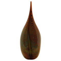 Alberto Dona Tall Feather Murano Glass Vase, Signed
