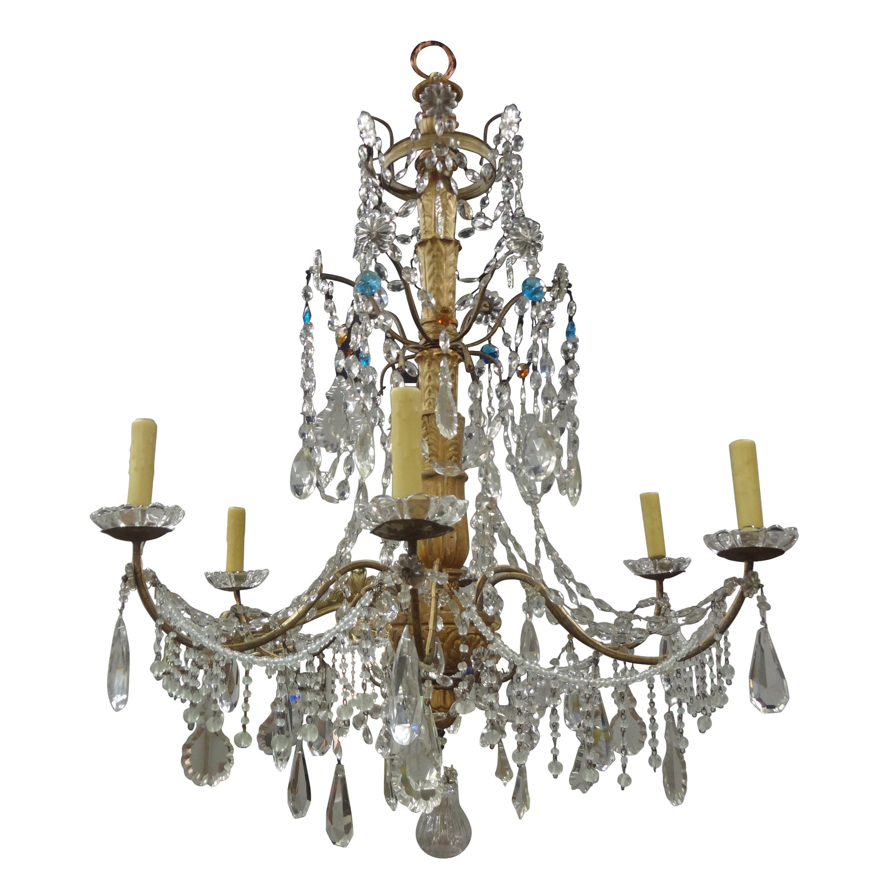 Large 19th Century Italian Genovese Giltwood and Crystal Chandelier