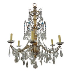 Antique Large 19th Century Italian Genovese Giltwood and Crystal Chandelier
