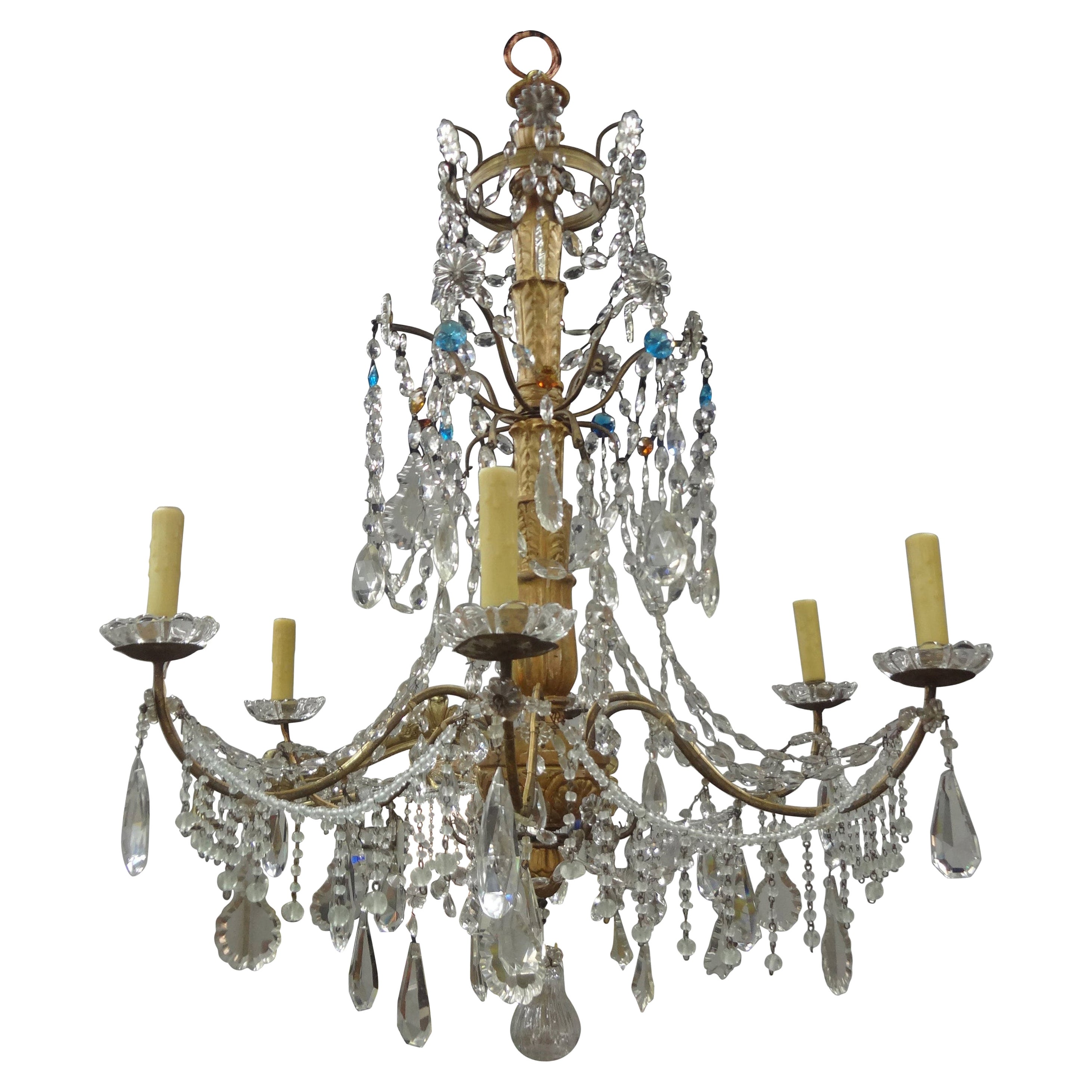 Large 19th Century Italian Genovese Giltwood and Crystal Chandelier