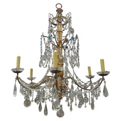 Large 19th Century Italian Genovese Giltwood and Crystal Chandelier