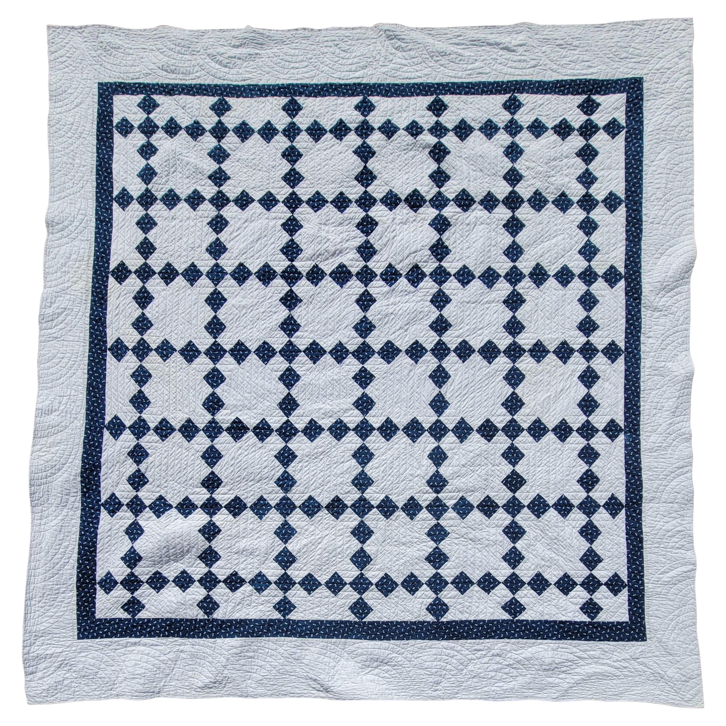 19thc Blue & White Irish Chain Quilt