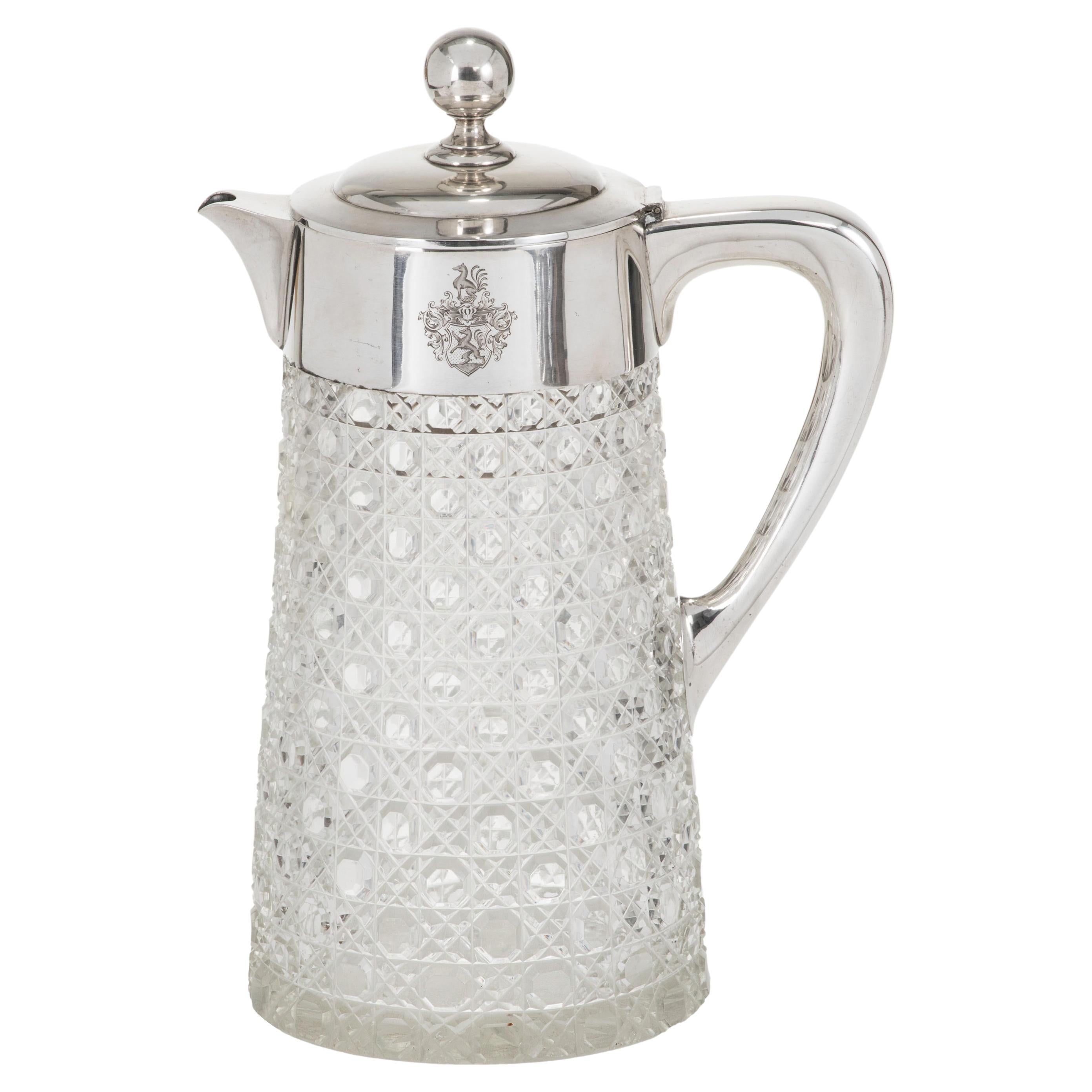 Crystal Pitcher with German Silver Handle and Lid
