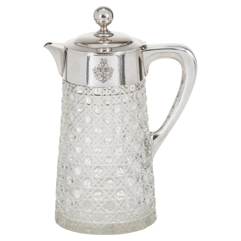 Crystal Pitcher with German Silver Handle and Lid For Sale at 1stDibs