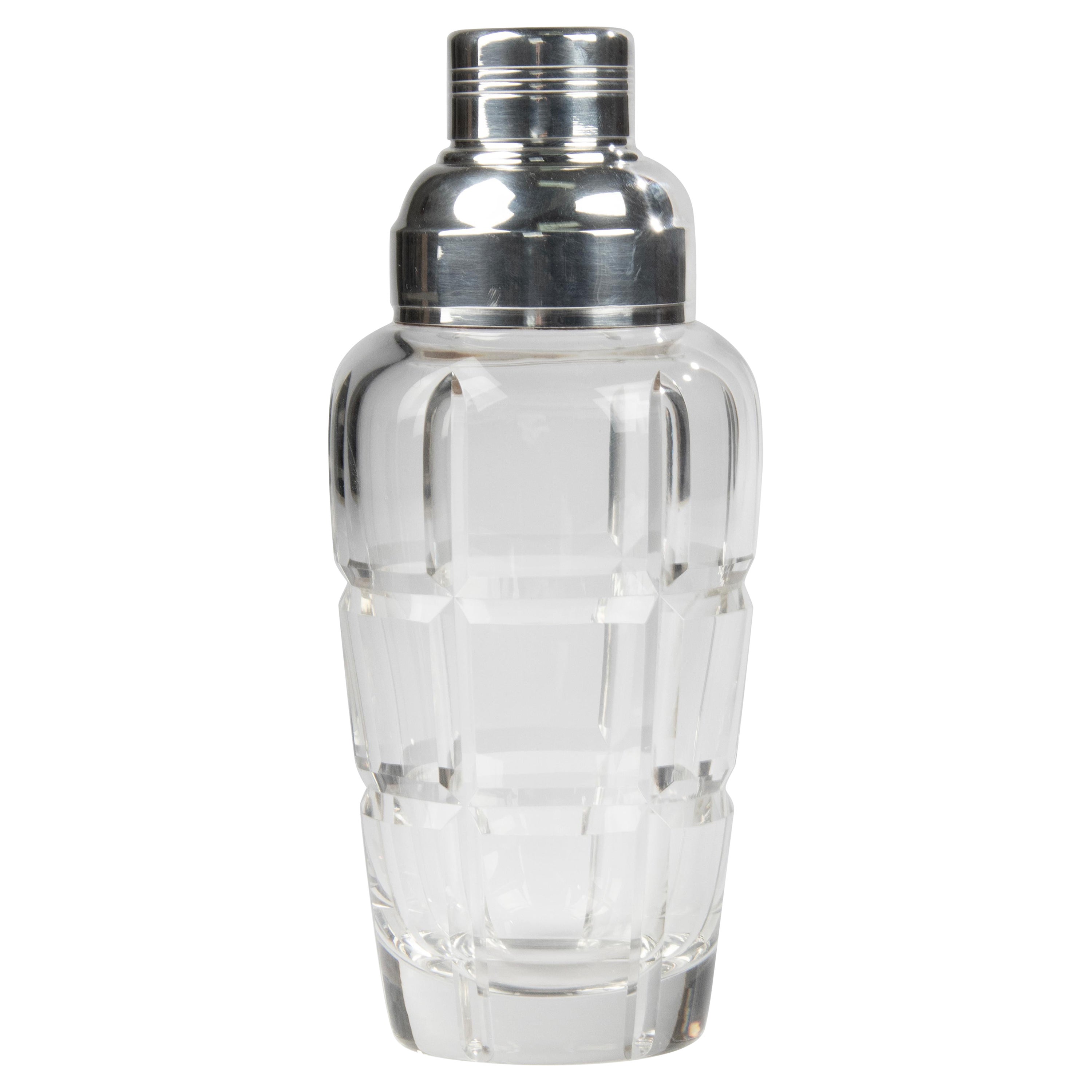 Mid-Century Modern Crystal Cocktail Shaker with Silver Plated Top, Carme For Sale