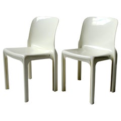 White Stackable Selene Chairs by Vico Magistretti for Artemide, Pair