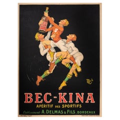 Mich, Original Antique Poster, Bec Kina, Rugby, Football, Alcohol, 1921