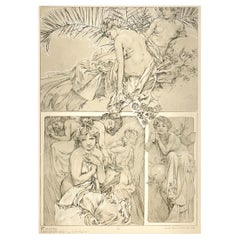 Antique Alphonse Mucha Figures Decoratives Poster Plate 29