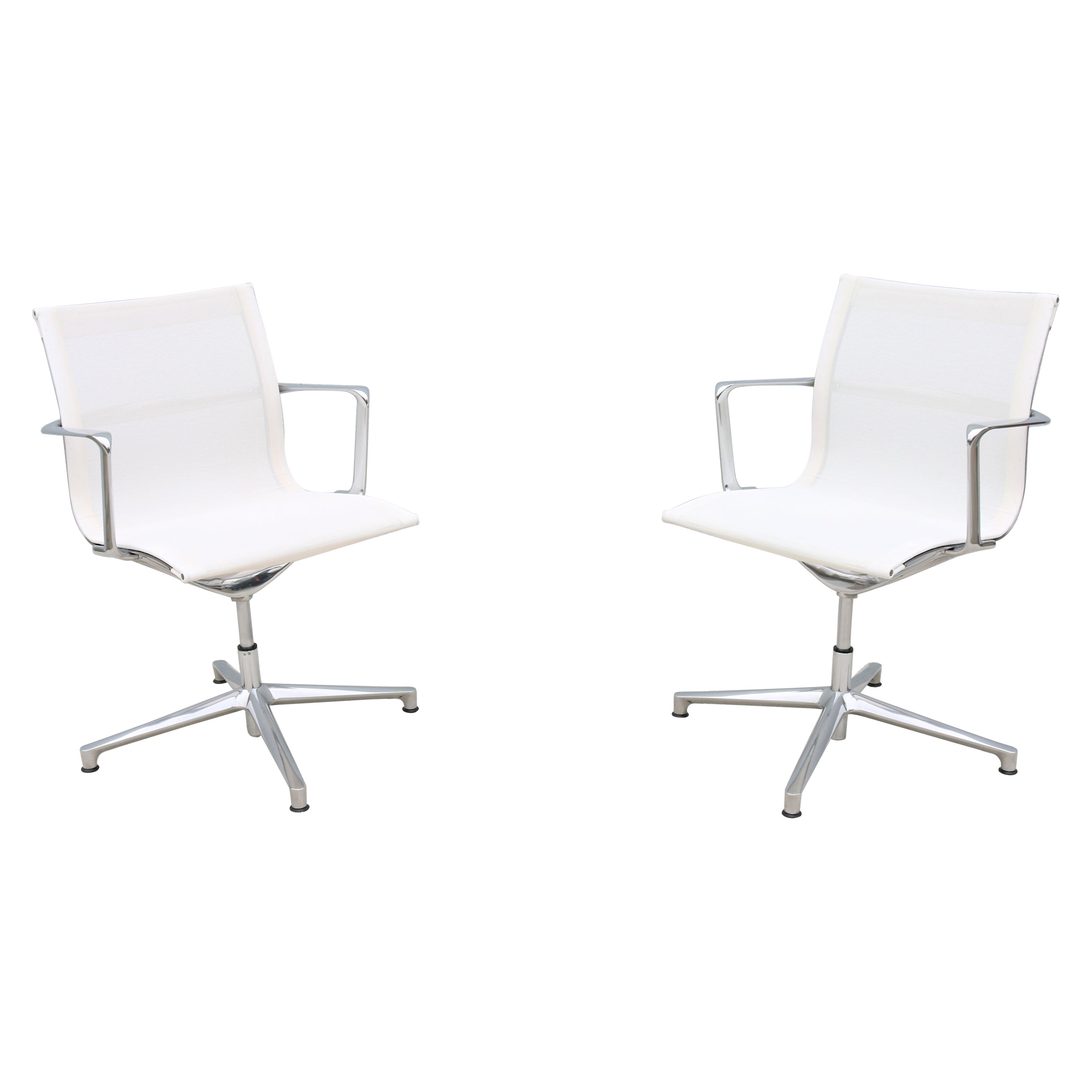 Mid-Century Modern Style ICF Office UNA Aluminum & Mesh Swivel Armchairs, a Pair For Sale